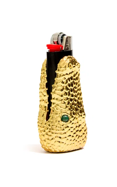 Edie Parker Croc Lighter Case In Gold