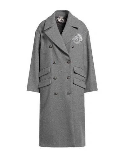 Elisabetta Franchi Woman Coat Grey Size 6 Cotton, Polyamide In Gray