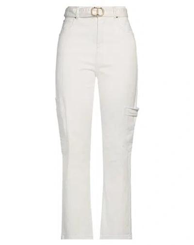 Twinset Woman Pants White Size 28 Cotton, Elastane In White