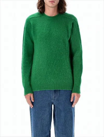 Howlin' Solid Green Wool Sweater With Classic Crew Neckline In Green