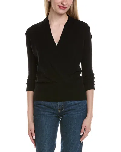 Sofiacashmere Modern Faux Wrap Wool & Cashmere-blend Sweater In Black