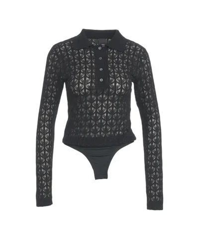 Pinko Knit Lace Bodysuit In Black