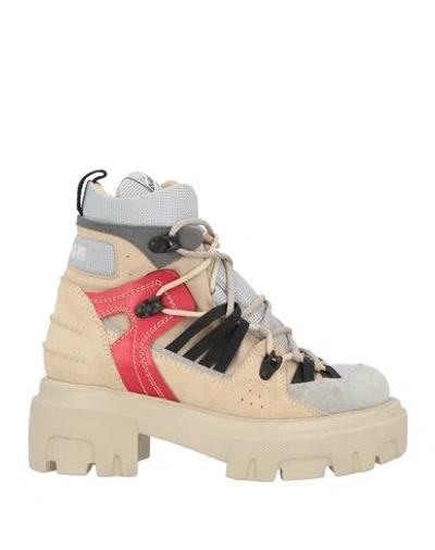 Msgm Woman Ankle Boots Beige Size 7 Leather, Textile Fibers In Multi