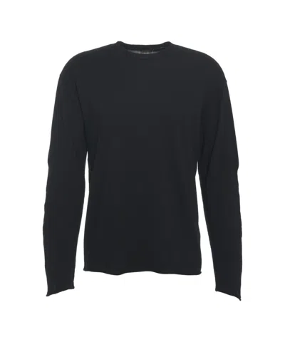 Transit Classic Black Knit Sweater With Raw Edge Details In Black