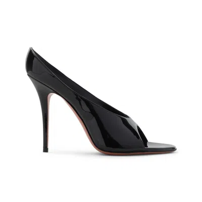 Amina Muaddi Black Calf Leather Bos Taurus Stiletto Heel Sandals In Black