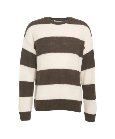 Closed Striped Knit Sweater With Ribbed Details In Brown
