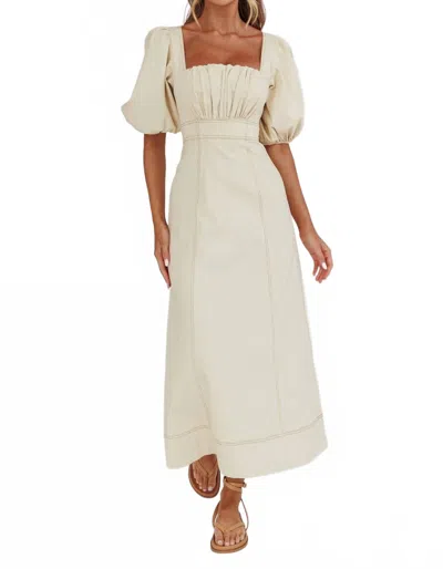 One And Only Collective Brooke Puff Sleeve Contrast Stitch Dress In Butter In Neutral