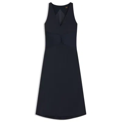 Hugo Boss Gathered-front Dress In Crinkle Satin In Blue