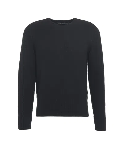 Hannes Roether Refined Black Wool Sweater With Ribbed Texture In Black