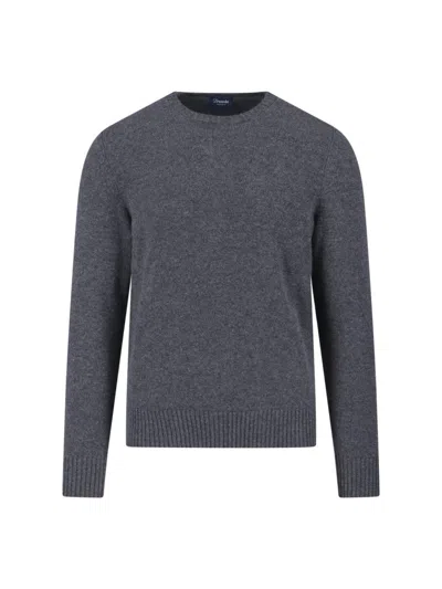 Drumohr Textured Knit Grey Sweater With Round Neckline In Gray