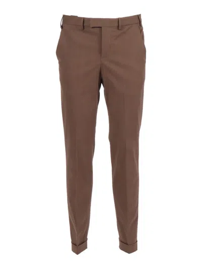 Pt01 Flat Front Pants With Diagonal In Brown