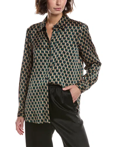 Anne Klein Zigzag Print Button-up Tunic Shirt In Brown