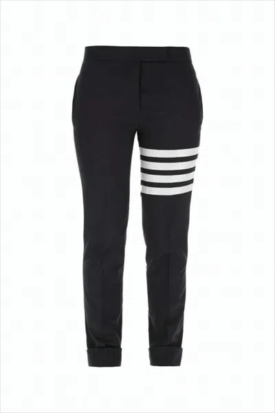 Thom Browne Straight Tailored Pants With Unique Stripe Detail In Black