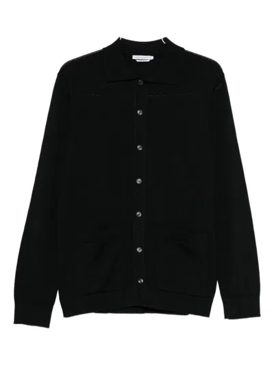 Daniele Alessandrini Button-up Black Sweater With Classic Collar In Black