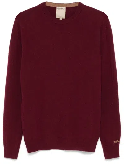 Woolrich Classic Crew Neck Wool Sweater In Deep Burgundy In Red