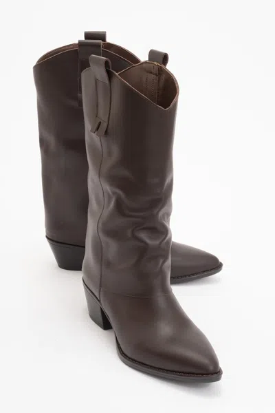 Forever & Always Shoes Teodora Leather Block Heel Boot In Brown