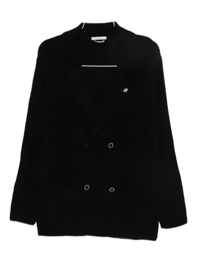 Daniele Alessandrini Black Double-breasted Knit Sweater In Black
