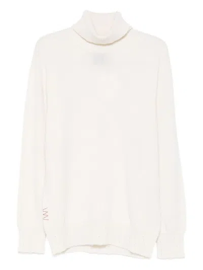 Amaranto Cream Knit Sweater With High Neckline In White