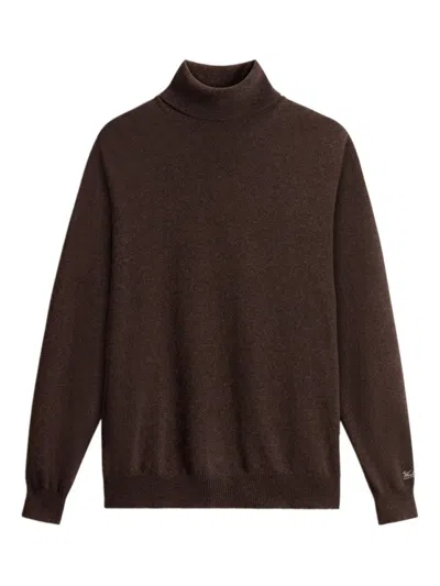 Woolrich High Neck Brown Wool Sweater In Multi