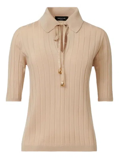 Fabiana Filippi Ribbed-knit Polo Neck Top In Brown