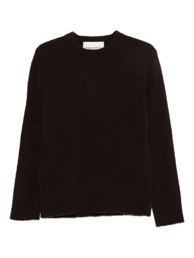 Amaranto Crew Neck Brown Knit Sweater In Black