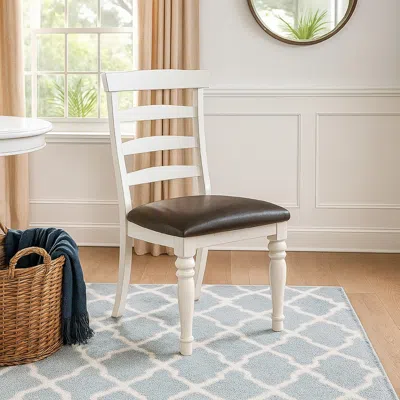 Hivvago Orso Dining Chair, Ladderback Design, White, Dark Brown Mindi Wood In Brown