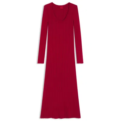 Hugo Boss Midi Dress With Irregular Rib In Red