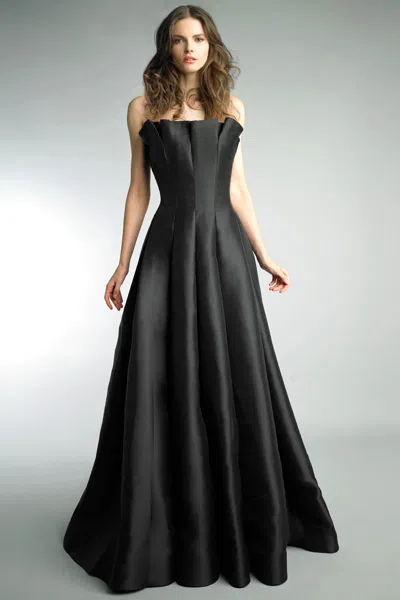 Basix Black Label Strapless Gown W Pleated Bustier By Basix In Black