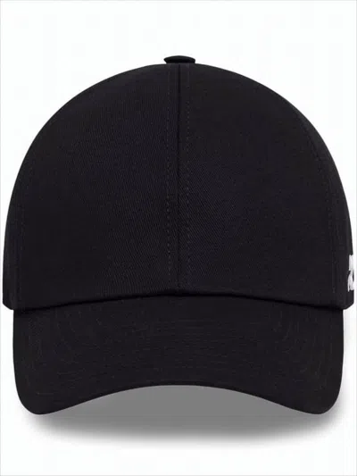 Courrèges Structured Black Cotton Baseball Cap With Embroidered Logo In Black