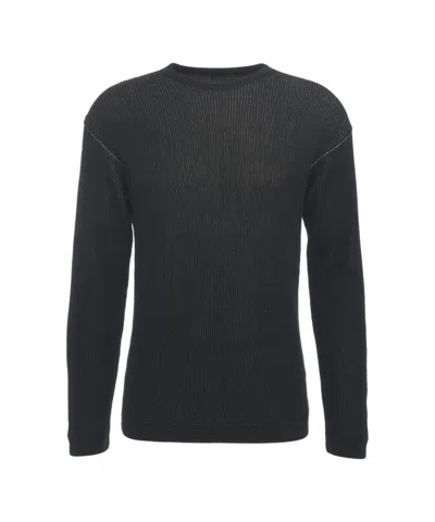 Transit Lightweight Black Pullover With Ribbed Trims And Classic Crew Neck In Gray