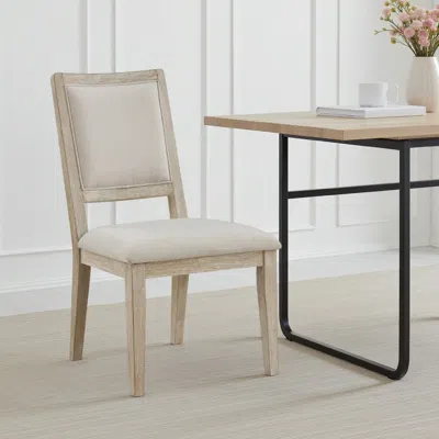 Hivvago Eva Dining Side Chair Set Of 2, Square Back, White Wood, Beige Fabric In Neutral