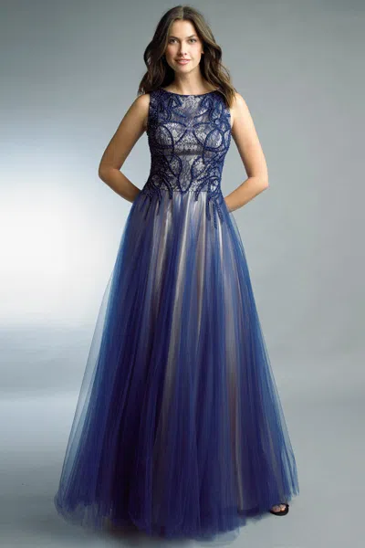 Basix Black Label Lace And Tulle Evening Gown By Basix Ii In Blue