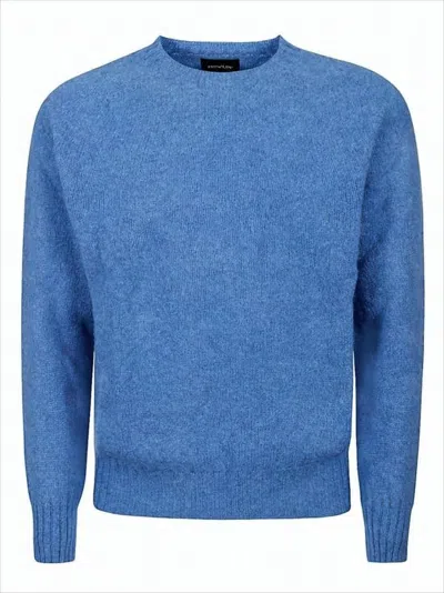 Howlin' Textured Medium Blue Wool Crew Neck Sweater In Blue