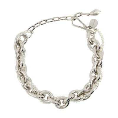 Simone Rocha Xl Pearl And Chain Necklace With Silver Plating In Silver