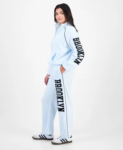 Rebellious One Juniors Brooklyn Fleece Half Zip Top Sweatpants In Blue