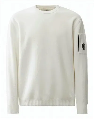 C.p. Company Minimalist Cotton Sweater With Distinctive Sleeve Pocket In White