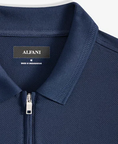 Alfani Men's Ottoman Short Sleeve Textured Quarter-zip Polo Shirt, Exclusively At Macy's In Blue