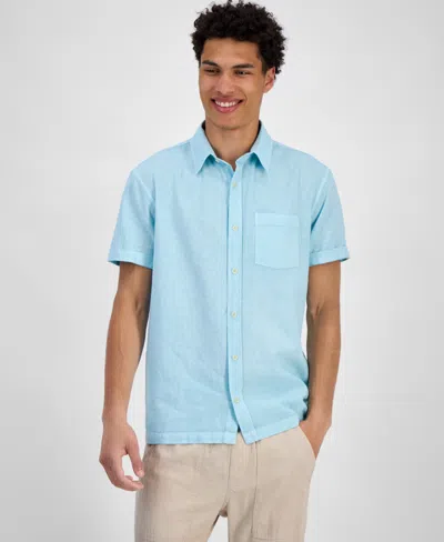 Sun + Stone Men's Blake Linen Chambray Short Sleeve Button-front Shirt, Created For Macy's In Blue