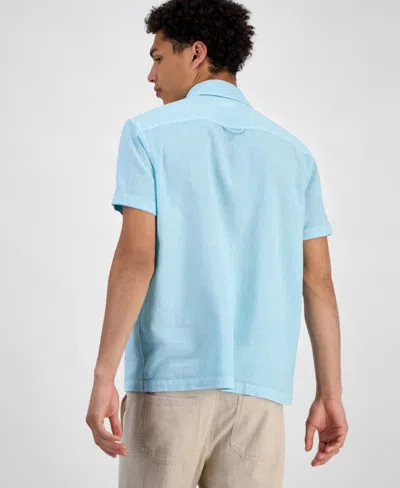 Sun + Stone Men's Blake Linen Chambray Short Sleeve Button-front Shirt, Created For Macy's In Blue