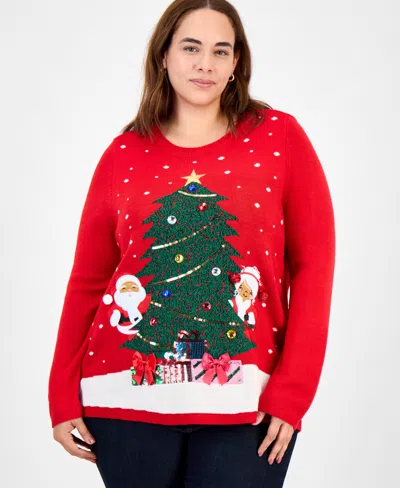 Holiday Lane Plus Size Mr. & Mrs. Claus Sweater, Created For Macy's In Red