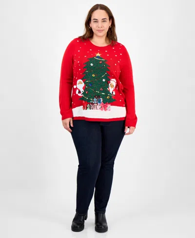 Holiday Lane Plus Size Mr. & Mrs. Claus Sweater, Created For Macy's In Red