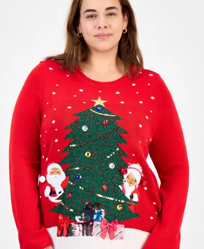 Holiday Lane Plus Size Mr. & Mrs. Claus Sweater, Created For Macy's In Red