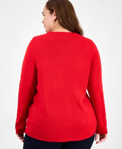 Holiday Lane Plus Size Mr. & Mrs. Claus Sweater, Created For Macy's In Red
