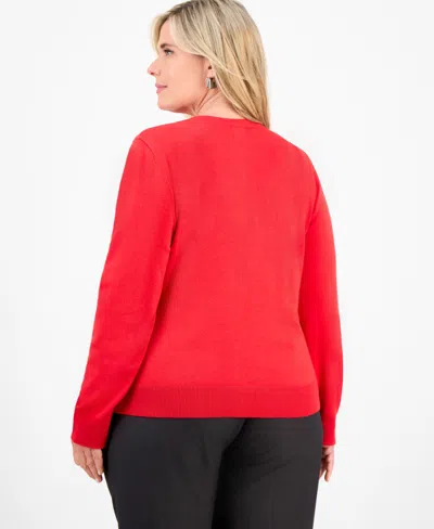Jm Collection Plus Size Metallic Jacquard Button-front Cardigan, Macy's Exclusive In Red
