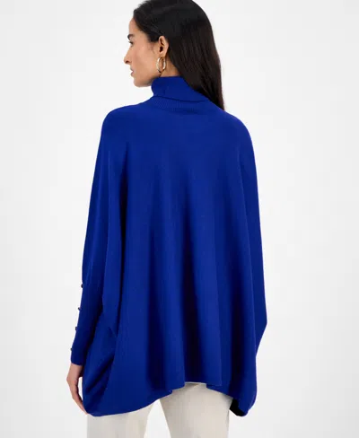 Jm Collection Women's Poncho Turtleneck Sweater, Regular & Petite, Created For Macy's In Blue