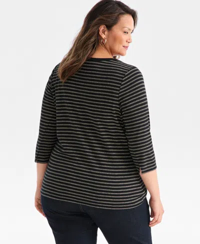 Style & Co Plus Size Printed 3/4-sleeve Top, Macy's Exclusive In Black