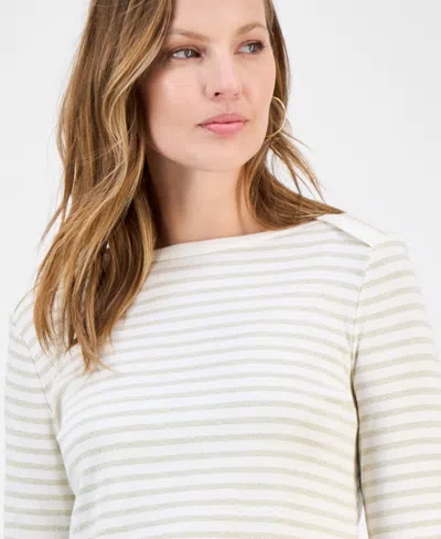 Style & Co Women's Printed Pima Cotton 3/4 Sleeve Top, Macy's Exclusive In White