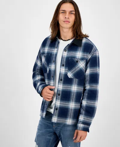 Sun + Stone Men's Rodgers Long-sleeve Snap-front Plaid Shirt Jacket, Macy's Exclusive In Blue