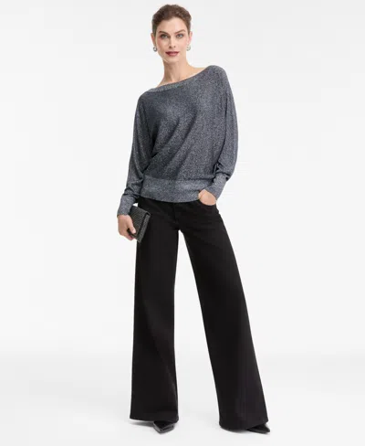Inc International Concepts Women's Metallic Boat-neck Sweater, Macy's Exclusive In Gray