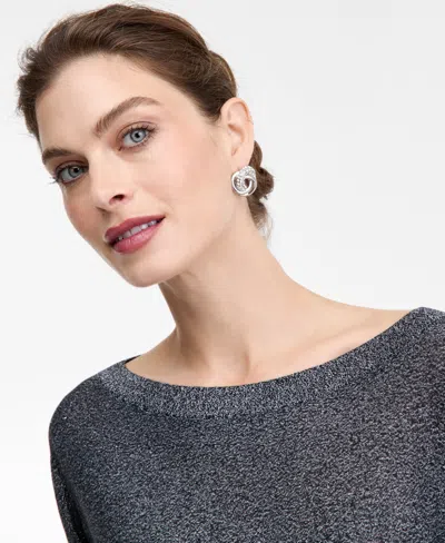 Inc International Concepts Women's Metallic Boat-neck Sweater, Macy's Exclusive In Gray